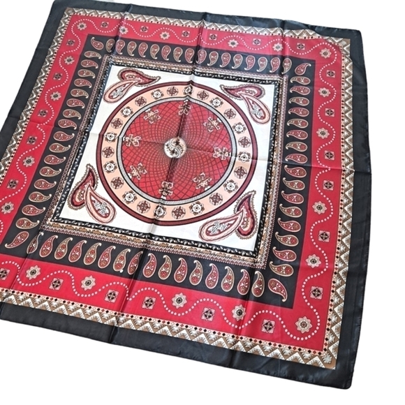💖 Satin Oversized Square Red Paisley Floral Scarf Hair Neck Classic Accessory - Picture 5 of 17